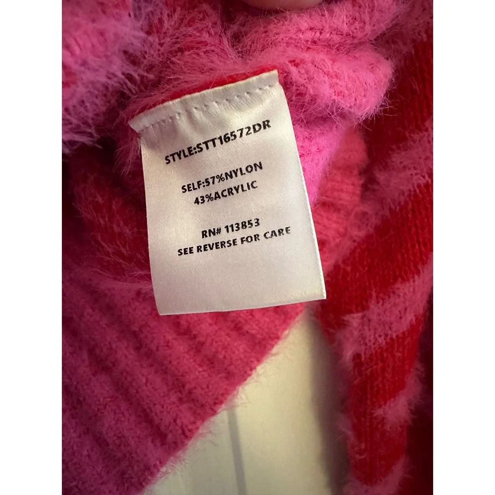 SUGARLIPS Pink Red Fuzzy Stripe Sweater Pullover Size‎ S